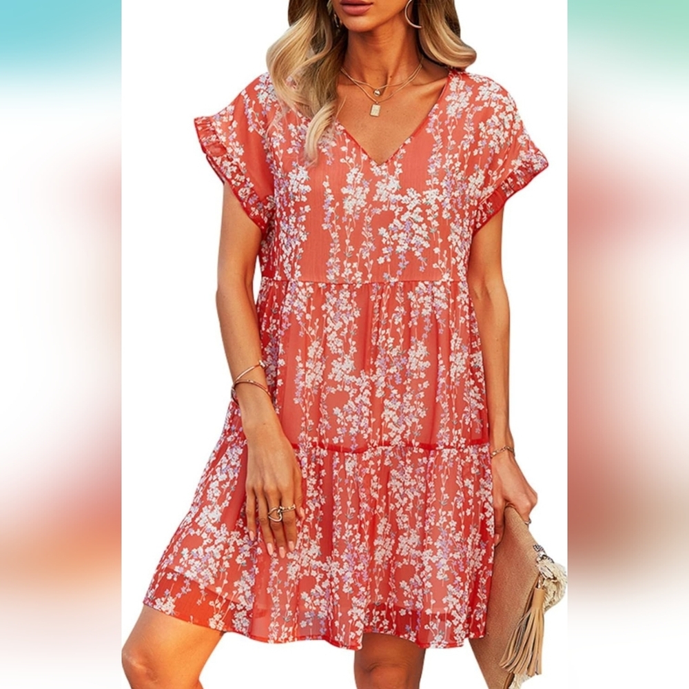 Amazon Coral Floral Dress